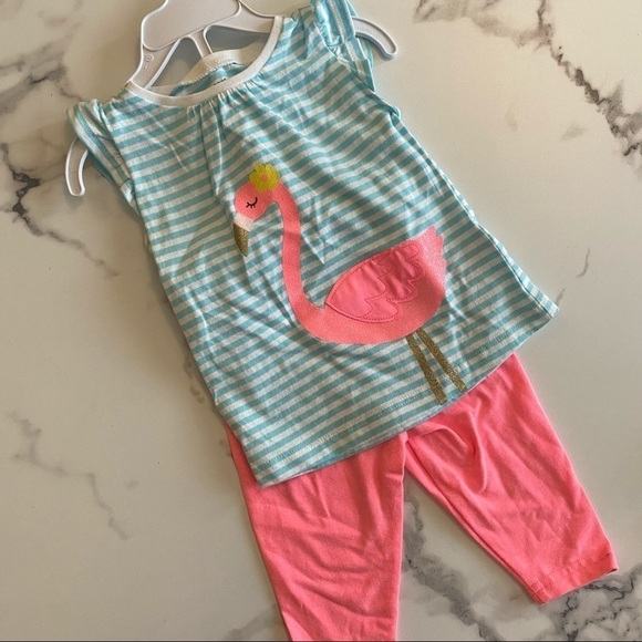 NEW Carter’s Baby Girl Flamingo Stripe 2 Piece Set - Picture 2 of 6